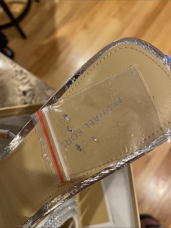 NWT Michael Kors Silver Rhinestone Strappy Kitten Heels